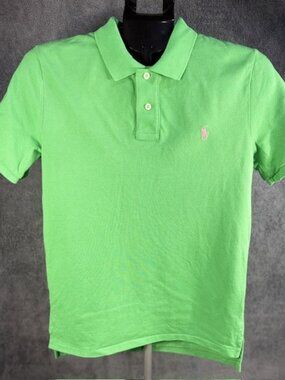 Polo Ralph Lauren Boys Green Polo Short Sleeve Shirt w/ Pink Horse L(14-16)